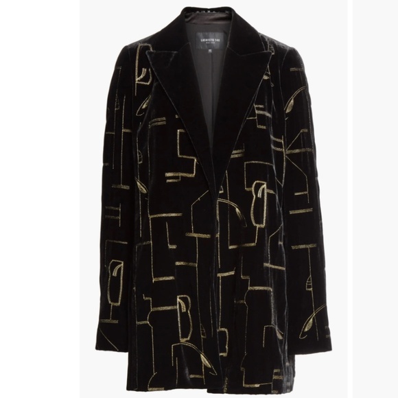 $998 Lafayette 148 Sivan Embellished Velvet Blazer In Black in M - Picture 4 of 10